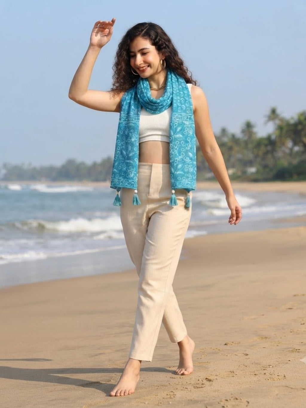 GALE GIRLS Cotton Scarf For Women Stylish|Beach Tassel Printed Scarf|Multicolor|Easily fits 180 * 50cm|70x20 Inch