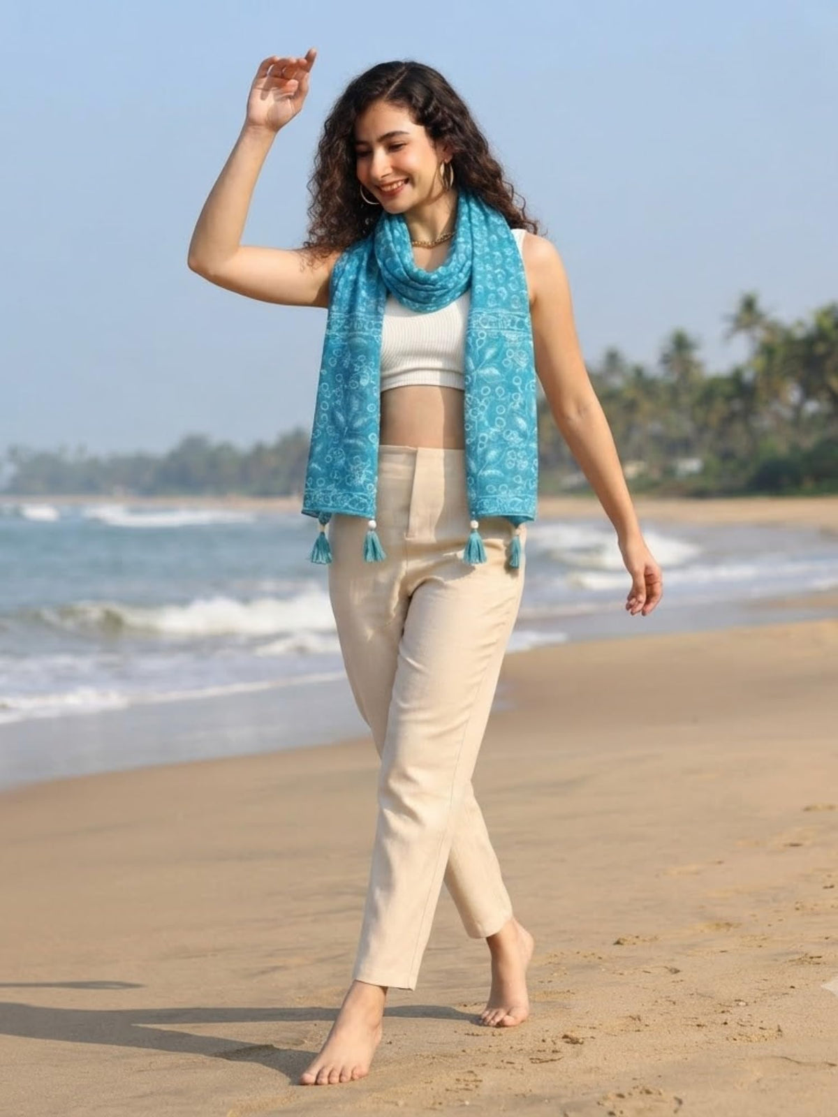 GALE GIRLS Cotton Scarf For Women Stylish|Beach Tassel Printed Scarf|Multicolor|Easily fits 180 * 50cm|70x20 Inch