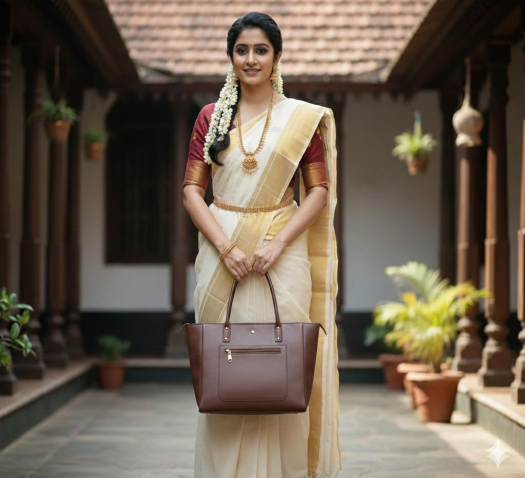 Zutiva tote bag for women office use - Brown Vegan Leather Tote Bag for Work-Office, Laptop 15-inch Fully Embossed Shoulder Handbag Stylish & Durable