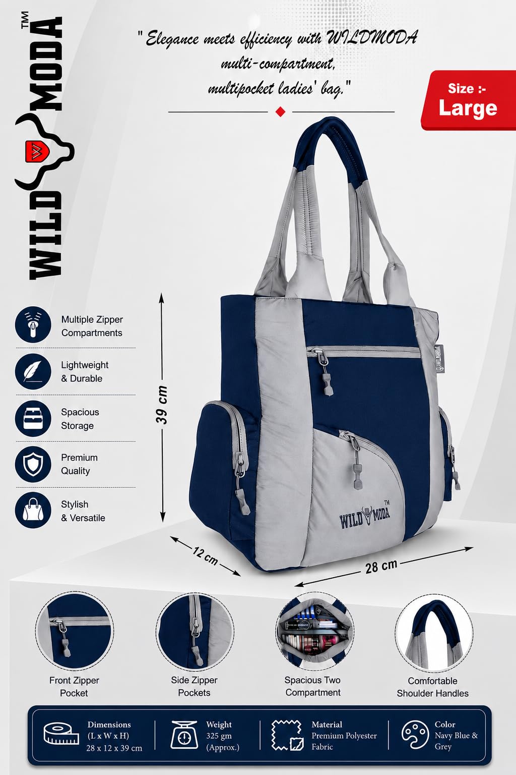 WILD MODA Kat Women Shoulder and Tote Bag (Blue & Grey)