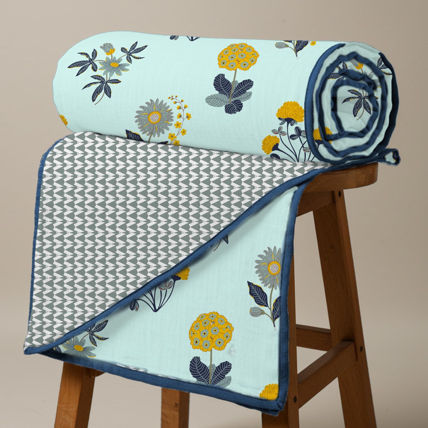 Urban Space 100% Cotton Malmal Double Bed Dohar, All Season Reversible Blanket, Soft, Lightweight and Breathable Ac Dohar/Quilt/Blanket/for Bed, Sofa AC Blanket (86 x 95 inch, Radiance Sky Blue) Kafalo