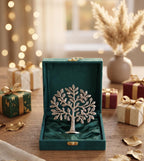 Metal Kalpavriksha Tree for Home Decor - Golden Wish Fulfilling Tree Metal Showpiece for Temple, Vastu, Office Table & Gifting Banyan (No 0 Silver with Box)