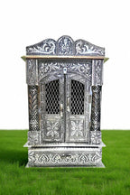 Balveer Enterprises Small Size Pooja Mandir for Home, Home Temple, Handcrafted German Oxidized Mandir with Aluminium and Copper Plating, Temple for Home- Silver (L10*D6) INCHES