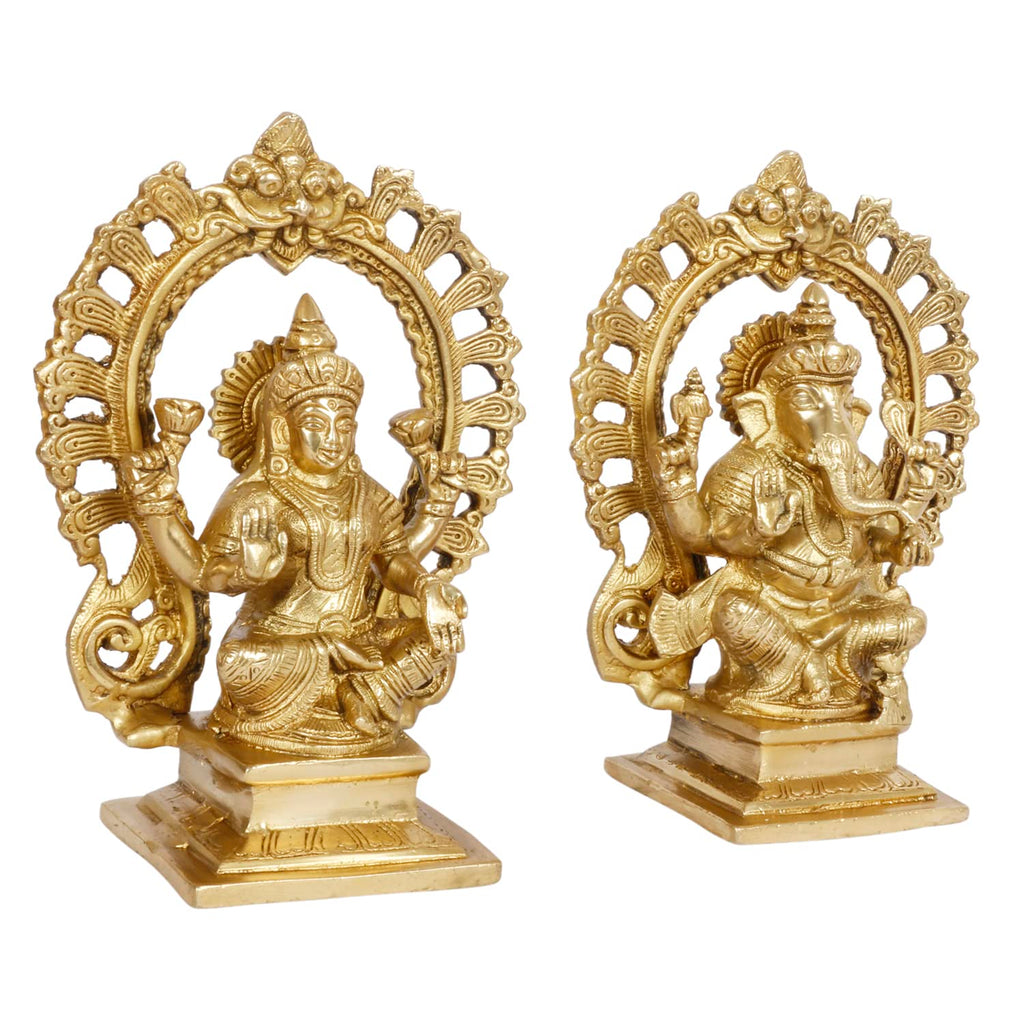 ARTVARKO Brass Ganesha Laxmi Ganesh Lakshmi Bhagwan Luxmi Idol Sitting Statue for Home Office Success Entrance Décor Diwali Pooja Good Luck Gift (7.5 Inch)