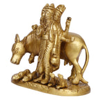 Artvarko Brass Brahma Vishnu Shiva Mahesh Trimurti Figurine Trinity Idol Dattatreya Tridev with Auspicious Cow Temple Puja Gift Décor 5.5 Inch