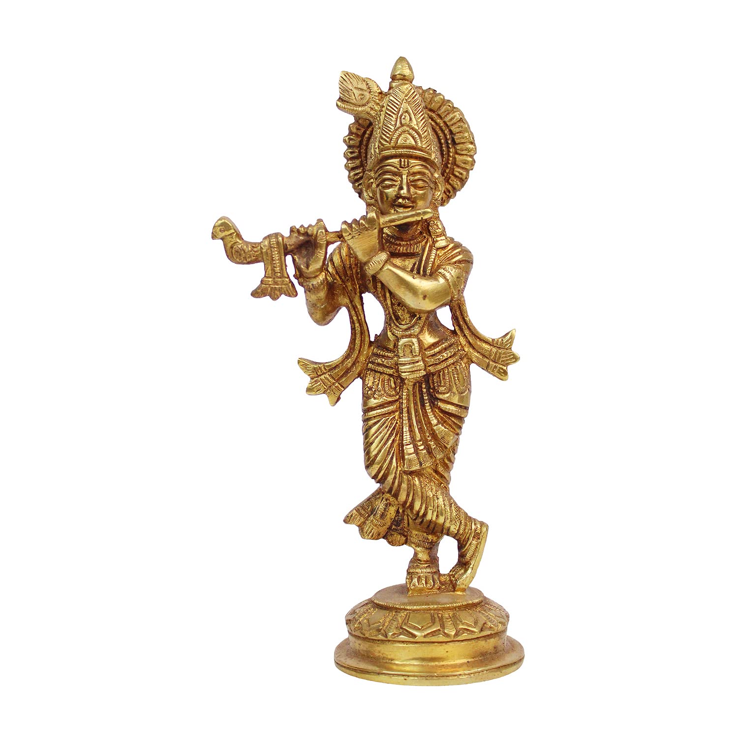ARTVARKO™ Brass Lord Krishna Idol Statue God Love Murti for Home Decor Living Room Pooja Temple Sculpture Gift Item Gold Height 7.5 Inch