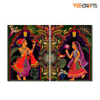 VIBECRAFTS Madhubani Art 2 Pieces Canvas Wall Painting Fitted With Wooden Frame For Home | Office | Living Room | Gifts(PTVC2Pcs1_17502N)