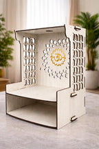 GOJEEVA KRAFT Beautiful White Wooden Pooja Stand for Home, Temple, Office, Wall Mounted Puja Mandir with LED Spot Light Size (L- 29 CM, W- 25 CM, H - 37.5 CM)