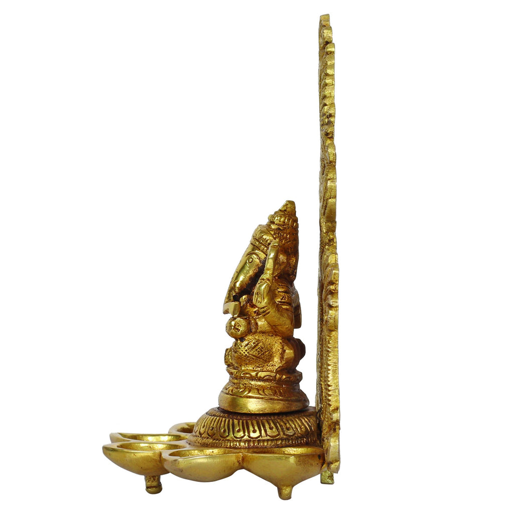 Svarup Brass Ganesha 5 Wicks Diya Wall Hanging Diya Lord Ganesh Oil Lamp Deepak Showpiece Decor Gift Diwali 6.5 Inch