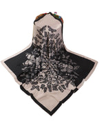 leeza store Women's Silk Scarf For Women 40X40 | Soft Beige & Jet Black | Digital Printed Butterfly Motif | Stylish Head Scarf, Neck Wrap, Stole