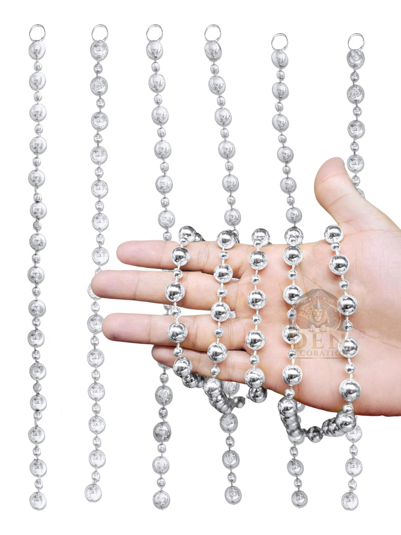 DEN DECORATION Premium PVC Crystal Beads Sequin Chain Garland String (5 Feet) (Silver Balls, Pack of 5)