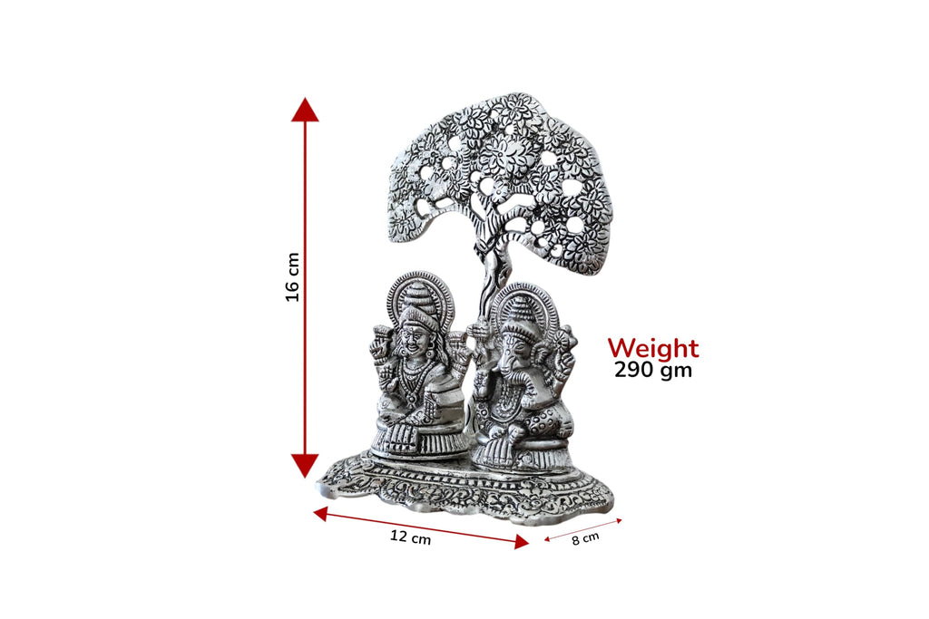 KridayKraft Silver Plated Laxmi Ganesha Tree Idol | Oxidized Finish Lord Ganesha & Goddess Lakshmi Tree Showpiece for Home Decor, Puja, Spiritual Growth, Office Desk, & Diwali Gifting.