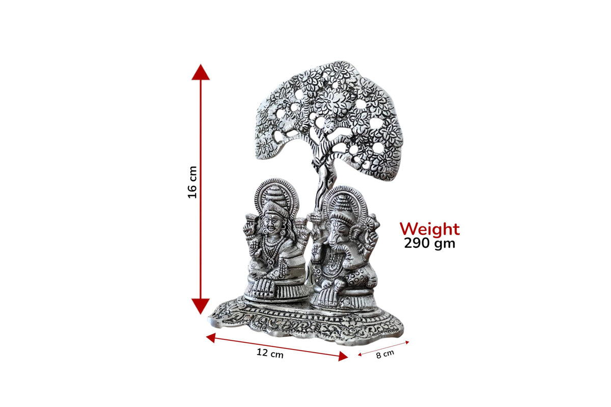 KridayKraft Silver Plated Laxmi Ganesha Tree Idol | Oxidized Finish Lord Ganesha & Goddess Lakshmi Tree Showpiece for Home Decor, Puja, Spiritual Growth, Office Desk, & Diwali Gifting.