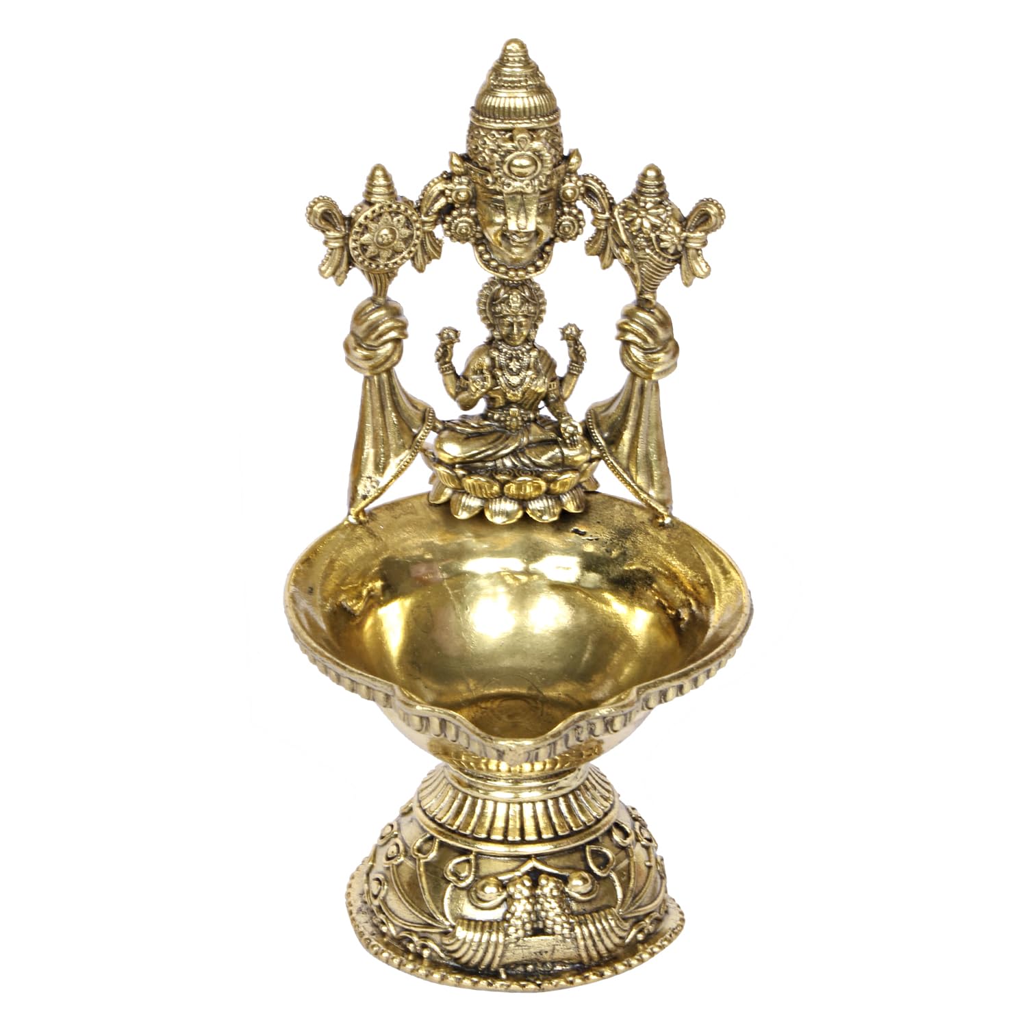 ARTVARKO Brass Tirupati Balaji with Goddess Lakshmi Diya Oil Lamp 5.5 inch