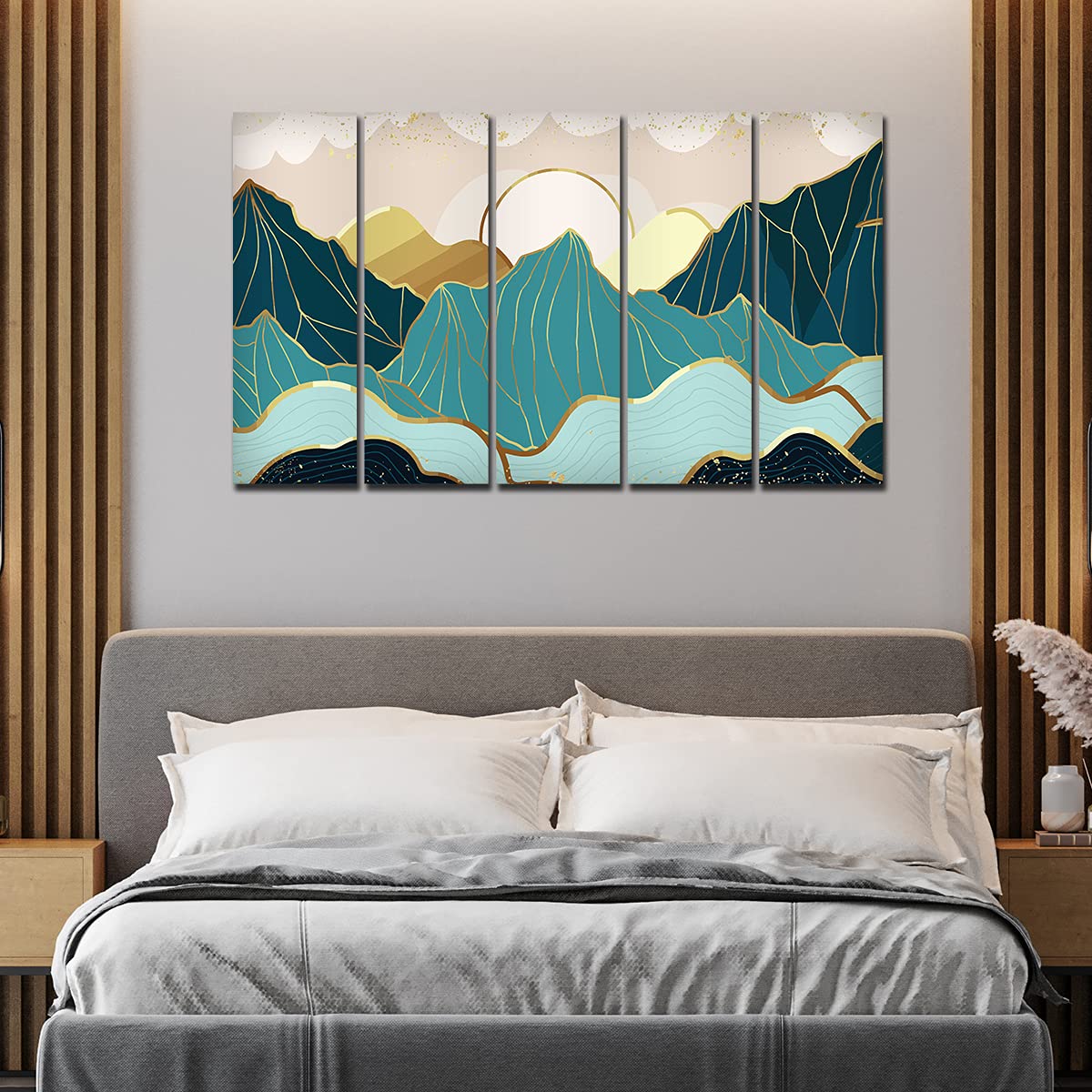 VIBECRAFTS Sunrise Abstract Mountains 5 Pieces Premium Wall Painting For Home|Office|Living Room|Gift (PTVC5Pcs4_8502N)