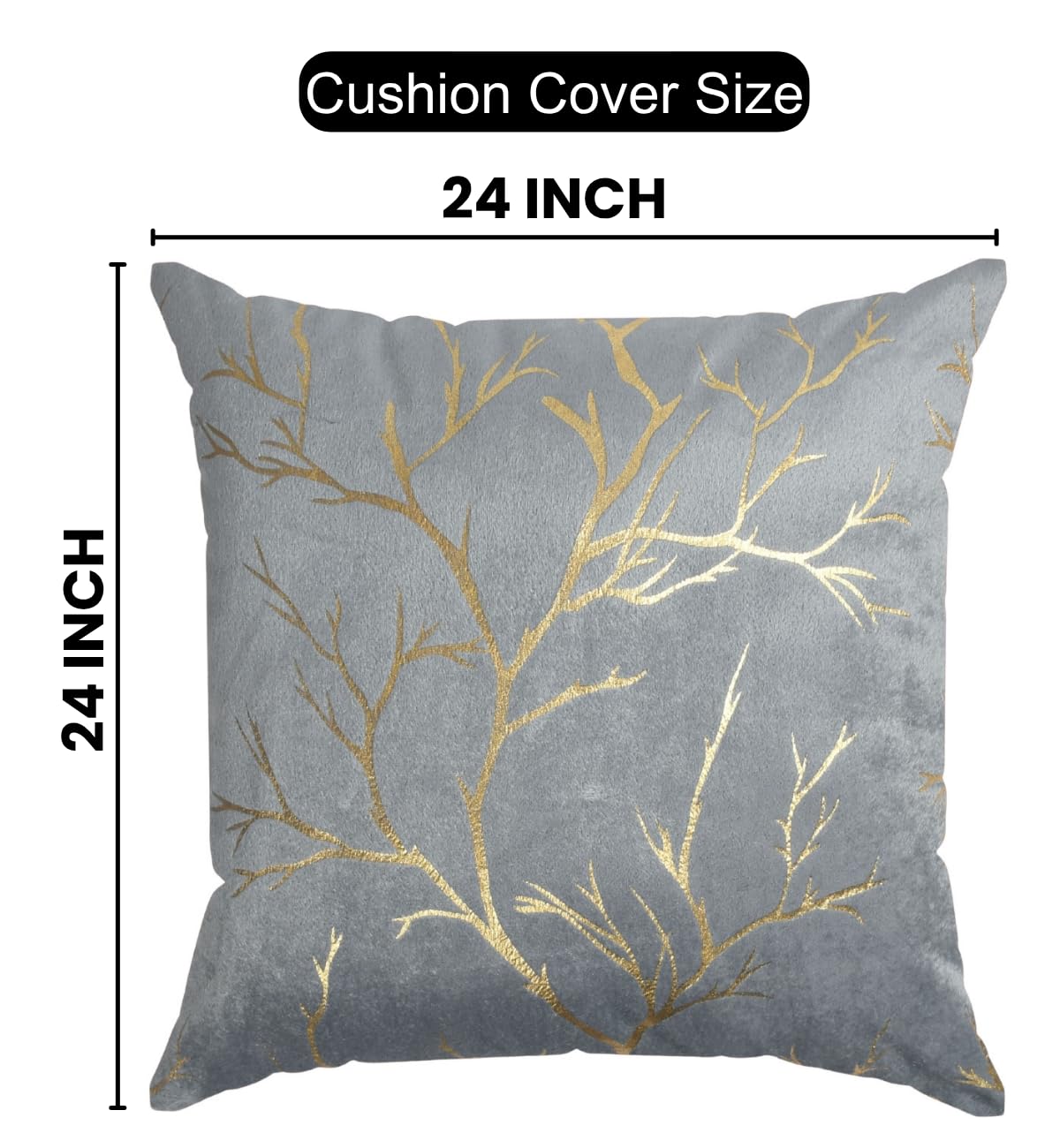Stuffique Velvet Foil Cushion Covers 24 inch x 24 inch Set of 2, Grey