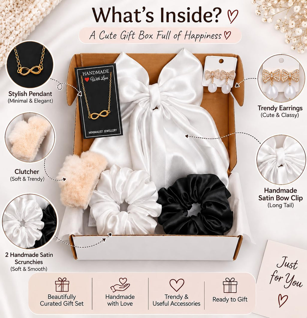 Gift Hamper for Women & Girls | Jewellery & Hair Accessories Set | Beautifully Gift Wrapped | 6-Piece Set with Handmade Products | Birthday Gift, Rakhi Gift for Sister, Return Gifts Under ₹500