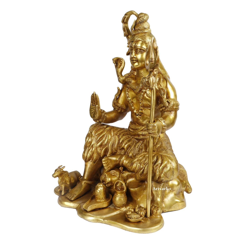 ARTVARKO 18 Inch Big Brass God Shiva Shankar Bhagwan Mahayogi Idol Sculpture Statue Murti Puja Room, Temple