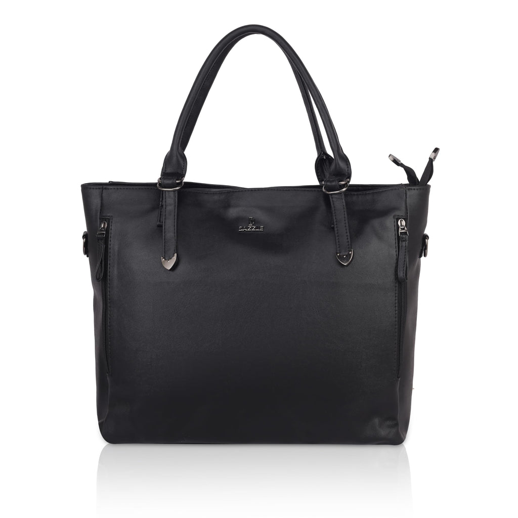 DAZZLE Women's Pu Leather Tote Bag with Sturdy Handle, Main Compartment, Adjustable Strap, 30 cm x 40 cm x 15 cm (BLACK)