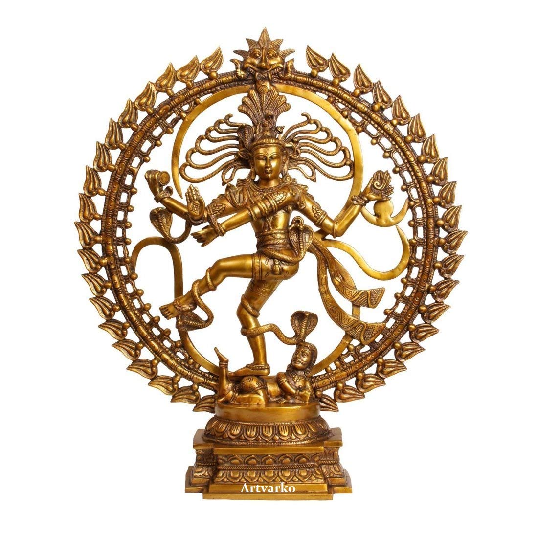ARTVARKO Pure Brass Natrajan Large Nataraja Statue Om Natraj in Superior Golden Finish, Height 24 I Home Decor