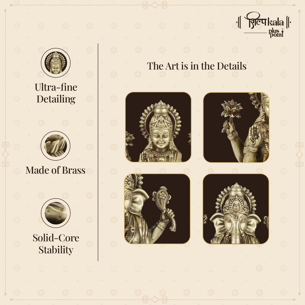 Shilpkala 5 Inch Laxmi & Ganesh Ji Brass Idol (Statue, Murti) for Table, Home & Office Decor, Worship & Gift