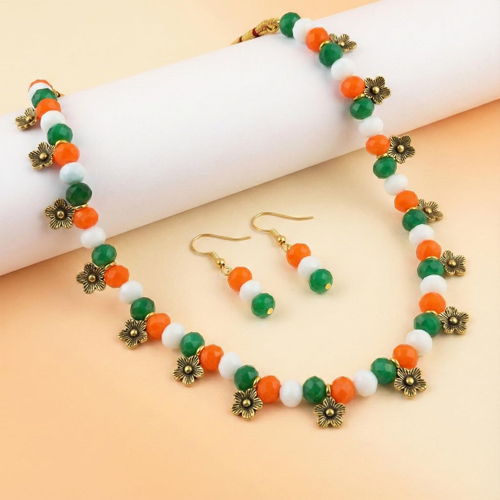 JFL - JewelleryforLess Traditional Tri Color Necklace set Handmade Fashion Jewellery for Independence Day/Republic Day Women & Girls