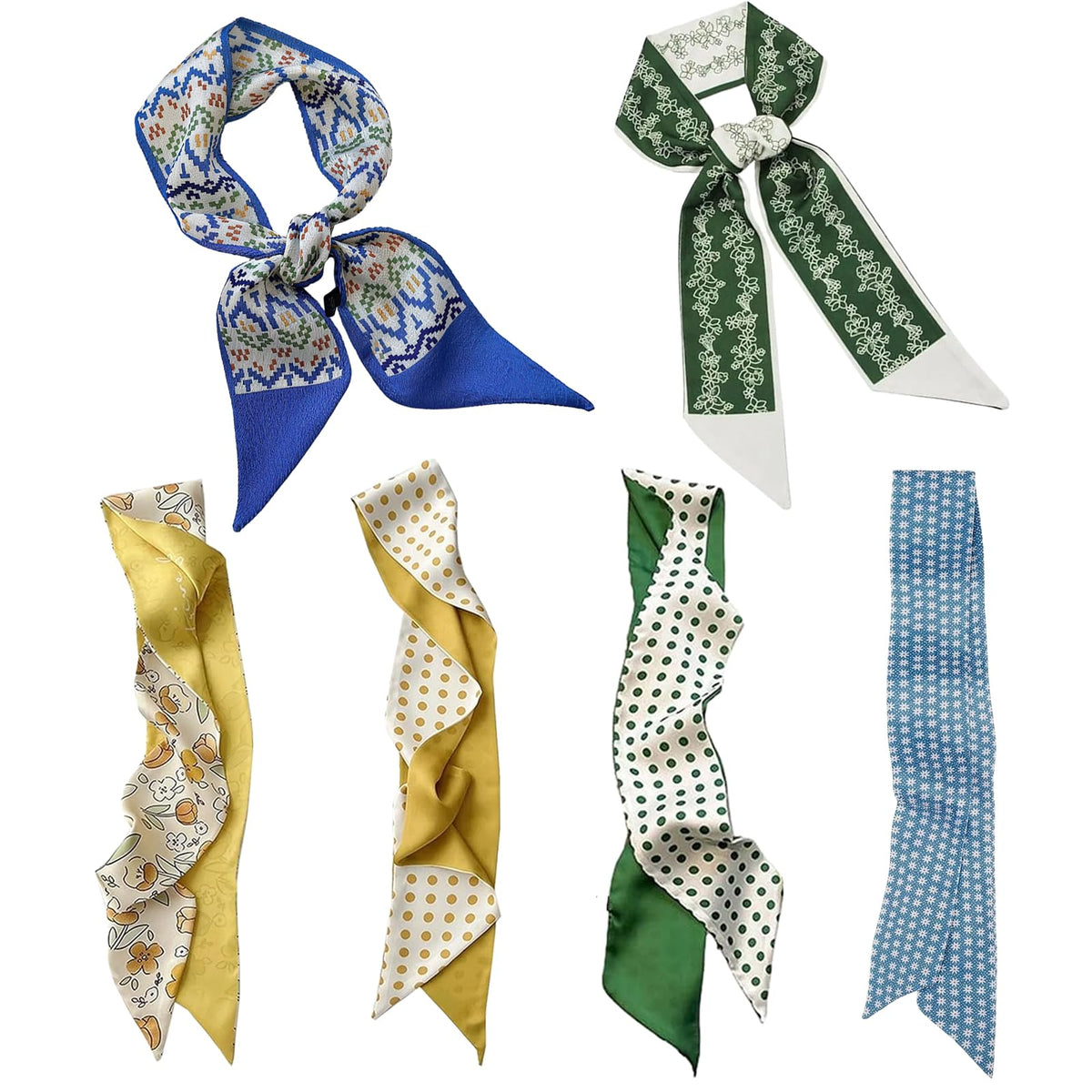 YUISI 6PCS Scarfs for Women Stylish, Floral Print Satin Scarf, Hair, Neck, and Handbag Accessory for Casual & Holiday Outfits