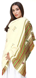 Exotic India Women's Kutch Wool Shawl (SHV95--vanilla-custard)