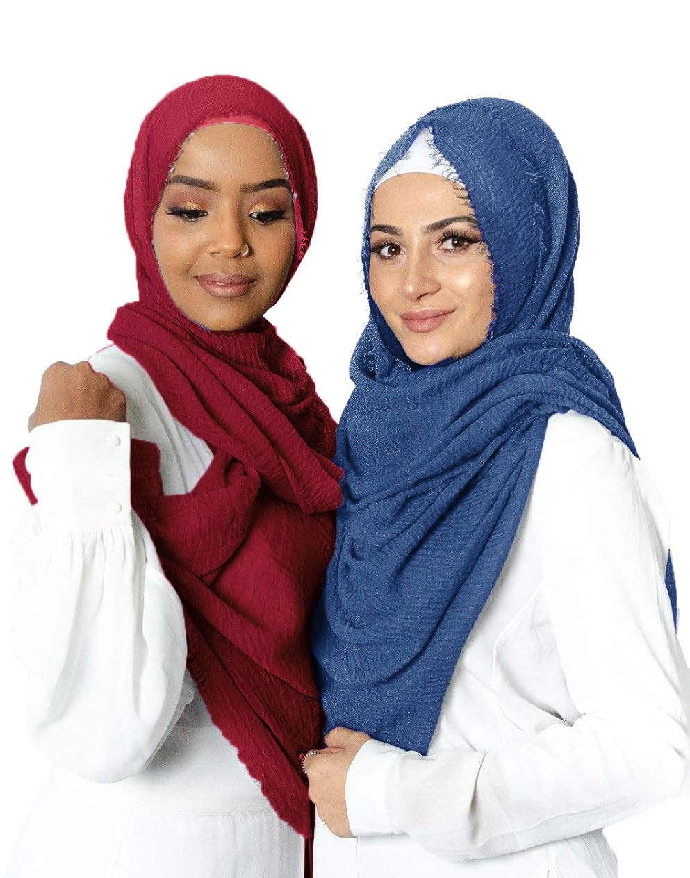 ICW Women's Light Weight Premium Wrinkle Ironless Crinkle Cotton Hemp Summer Scarf Stoles Shawl head scarves for girls (PACK OF 2) (BLUE)