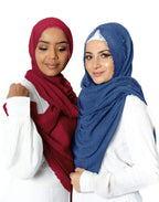 ICW Women's Light Weight Premium Wrinkle Ironless Crinkle Cotton Hemp Summer Scarf Stoles Shawl head scarves for girls (PACK OF 2) (BLUE)