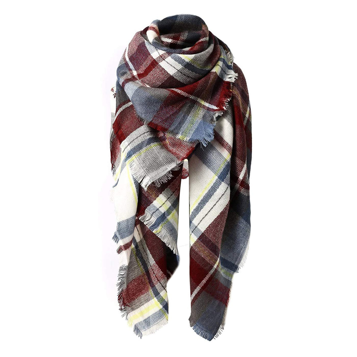 American Trends Trendy Plaid Scarfs Womens Warm Pashmina Fall Winter Soft Chunky Tartan Wrap Shawl Cozy Checked Blanket Navy w Red w Yellow