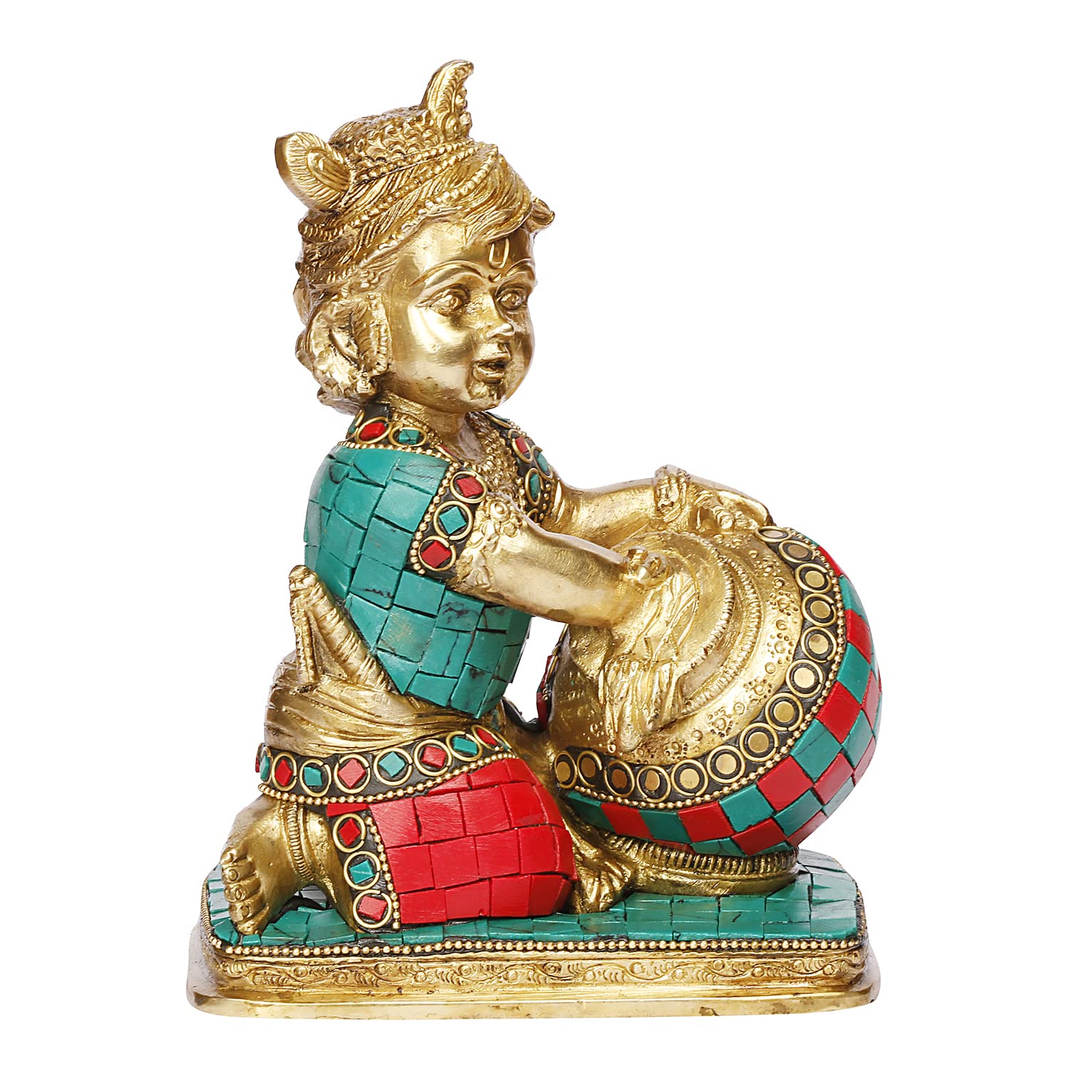 ARTVARKO Lord Krishna Makhan Chor Brass Idol Sculpture Decorative Statue Figurine Showpiece