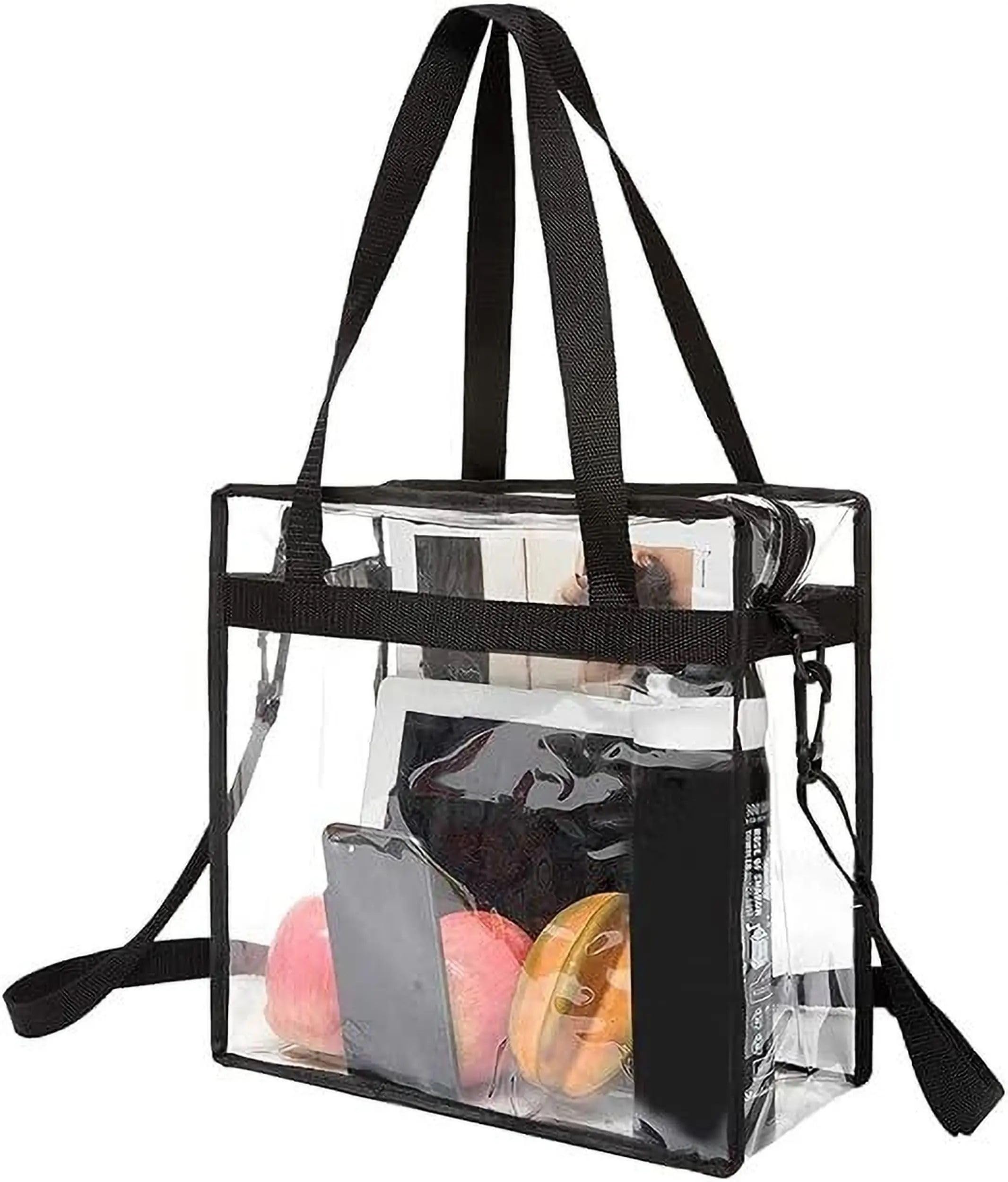 Clear Tote Bag, Stadium Security Approved, See Through Handbag Purse, Transparent Messenger Bag with Zipper Closure Crossbody Shoulder Bag with Adjustable Strap (30x30x6 CM) (Black)