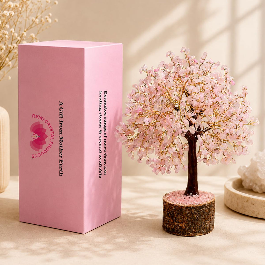 Reiki Crystal Products Rose Quartz 500 Bead Crystal Stone Tree | Natural Gemstone Money Tree for Love, Harmony, Emotional Balance & Positive Energy | Home Office Décor, Vastu & Feng Shui Gift