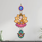 Artvibes Buddha Lotus Wall Hanging with Evil Eye and Hamsa Hand | Spiritual Meditation Decor for Positive Energy & Mindfulness | Decorative Hanging for Living Room | Yoga Room and Entrance (WH_8593N)