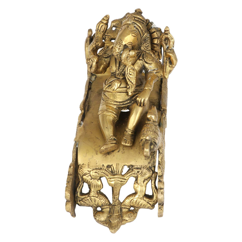 ARTVARKO Brass Ganesh Bhagwan Idol Resting on Designer Peacock Couch Ganapati Pital Moorti for Home Decor Success Office Marriage Length 9 Inch