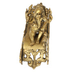 ARTVARKO Brass Ganesh Bhagwan Idol Resting on Designer Peacock Couch Ganapati Pital Moorti for Home Decor Success Office Marriage Length 9 Inch