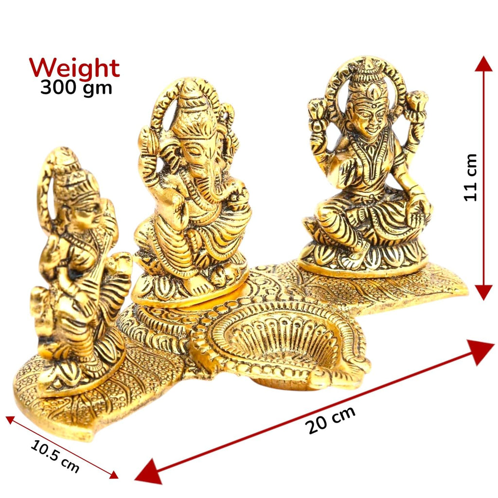 KridayKraft Laxmi Saraswati Idol Action Decorative Platter with Diya and Agarbatti Stand Diwali Gift,Metal,Standard,1 Piece