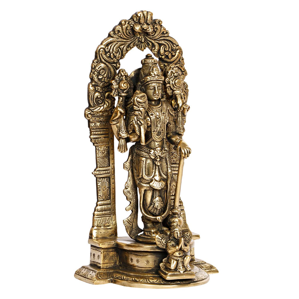 ARTVARKO Lord Vishnu/Narayan Standing on Garuda Pedestal Brass Idol Height 9 Inches (Color Gold) 1 Pcs Standard.