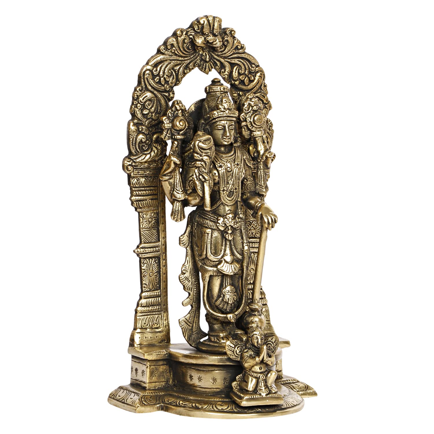 ARTVARKO Lord Vishnu/Narayan Standing on Garuda Pedestal Brass Idol Height 9 Inches (Color Gold) 1 Pcs Standard.