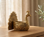 KridayKraft Designed with a Versatile Central Cavity, This Peacock Serves as a Stunning tealight Candle Holder, a mini Indoor Planter, a Unique Pen Stand,(Peacock Small Golden)