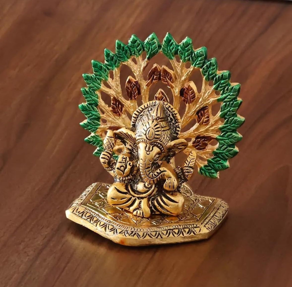 KridayKraft Elegant Mini Ganesh Murti – Divine Lord Ganesh Idol for Home & Office Décor, Intricately Designed Pooja Statue & Spiritual Showpiece for Living Room, Bedroom, Temple (Golden)