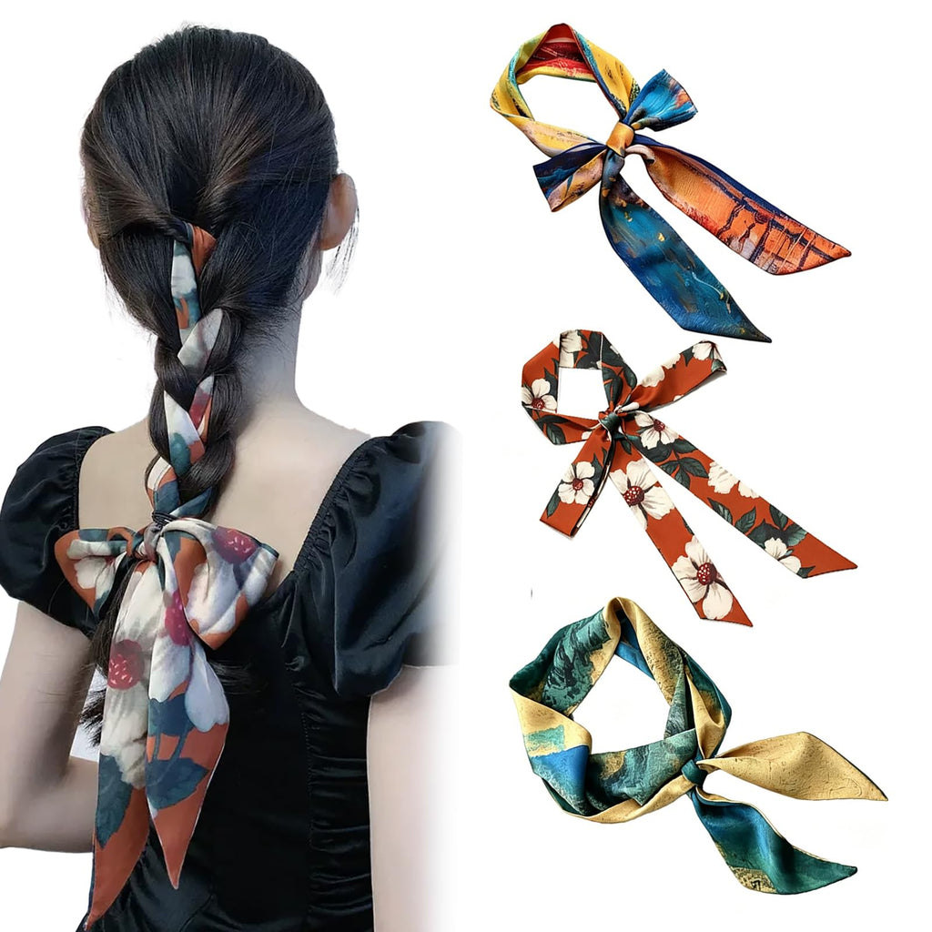 Qleema 3Pcs Satin Scarf for Women Stylish, Hair Scarf Belt for Jeans
