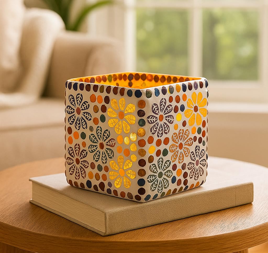 The Purple Tree Sqaure Mosaic Tealight Candle Holders (Pack of 2), Diwali Candle Holder, Mosaic tealight Holder, Diwali Gift,