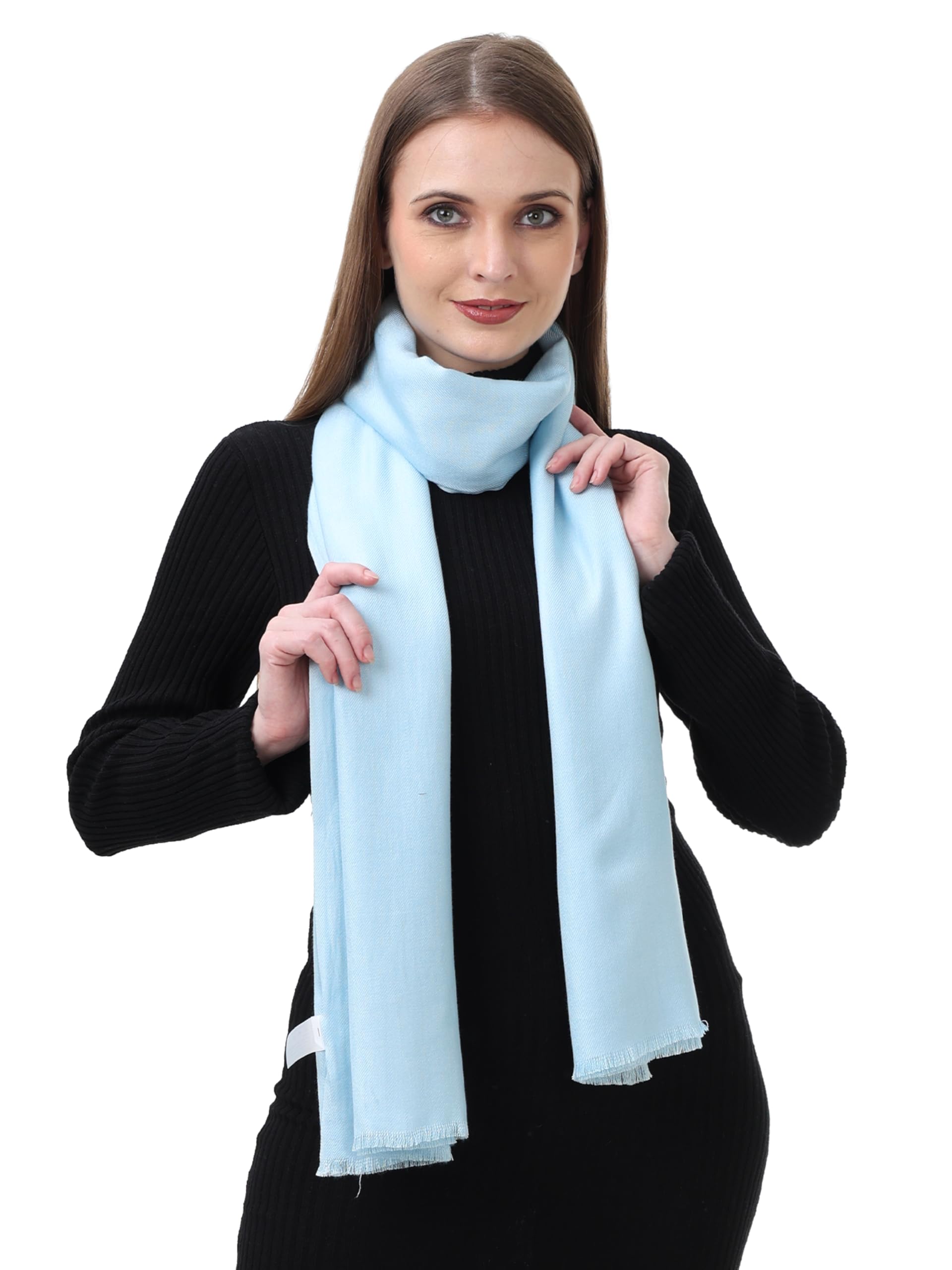 EH Pashmina scarf for women, twill weave, thick, solid color wraps, all weather, large, warm, very soft pashmina feel scarves (BABY BLUE)