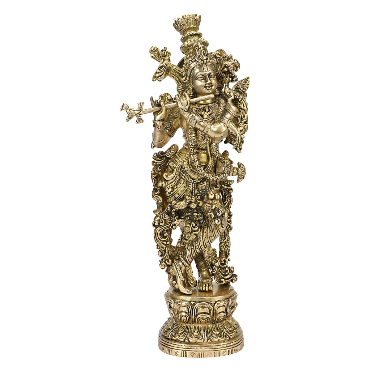 SVARUP Brass Krishna Idol Statue Playing Flute for Puja Mandir Krishan Murti Sculpture Gift & Home Decor Height 14 Inches