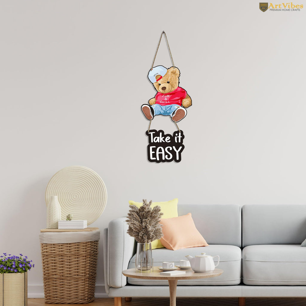 Artvibes Take It Easy Printed Wooden Wall Hanging for Living Room | Quotes Decor Item | Printed Wall Decoration | Wall Illustrations | Graphic Print Artwork | Unique Gift | Cafe Decor(WH_5733N)