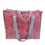 Bazaar Bhoot Edition Premium Cotton Quilted Shopping Tote Bag - Multipurpose Long Lasting Foldable Reusable Bag with zipper for Shopping, Travel & Daily Use - Made in India (Heart Red)