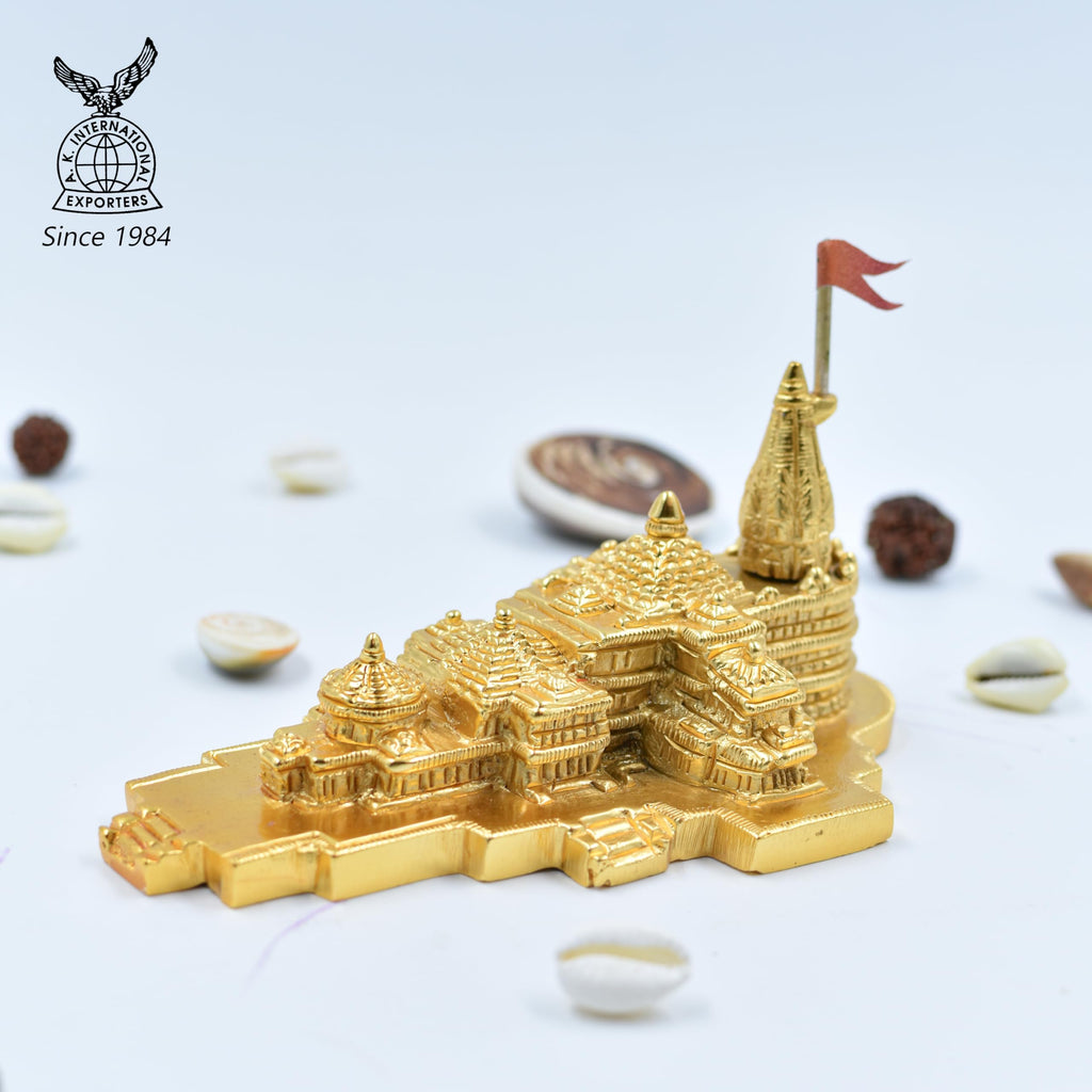 DEVALOKA Brass Ram Mandir Ayodhya Model-Medium-6 Inches, Gold Plated, Ideal for Home Decor & Home Temple