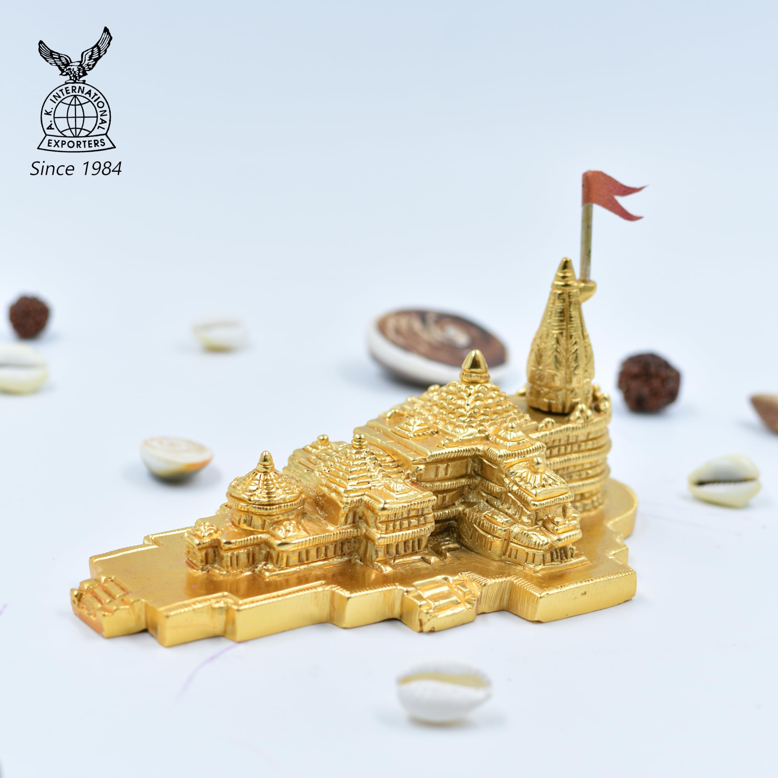 DEVALOKA Brass Ram Mandir Ayodhya Model-Medium-6 Inches, Gold Plated, Ideal for Home Decor & Home Temple